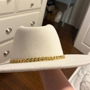 Chic White Fedora with Gold Chain Accent